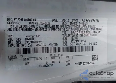 2014 Ford Focus St from USA, damaged, VIN 1FADP3L91EL138912